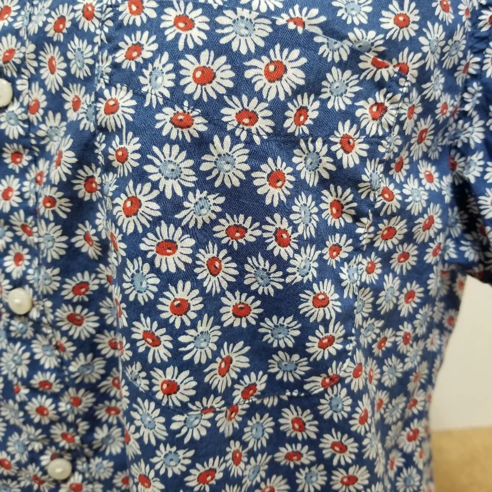 J.Crew shirt Large Short-sleeve Stretch Slub Cotton Shirt Daisy Print floral